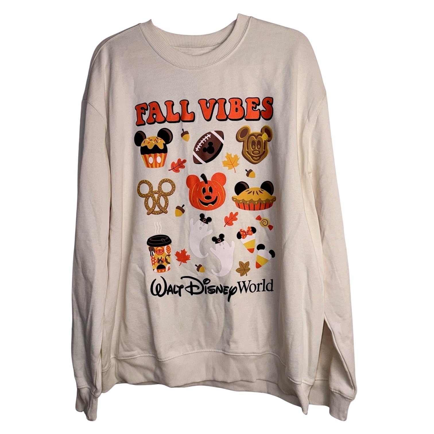 2026 Disney Parks Large Halloween Cream Fleece Sweatshirt Mickey Fall Vibes
